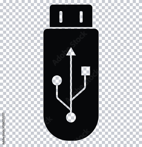 USB Flash Drive Vector Icon - Storage Device Symbol on Transparent Background - Clipart for Technology, Data Transfer, and Computer Design.