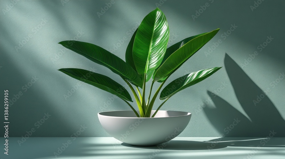 Serene Green Plant in Minimalist Setting: A Study in Light and Shadow Serene Green Plant in Minimalist Setting: A Study in Light and Shadow