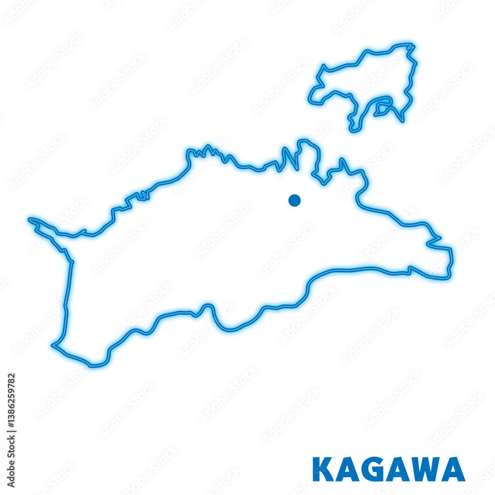 Fototapeta premium 日本の香川県の単独の地図イラスト 都道府県別のネオン調の線画 県庁所在地
