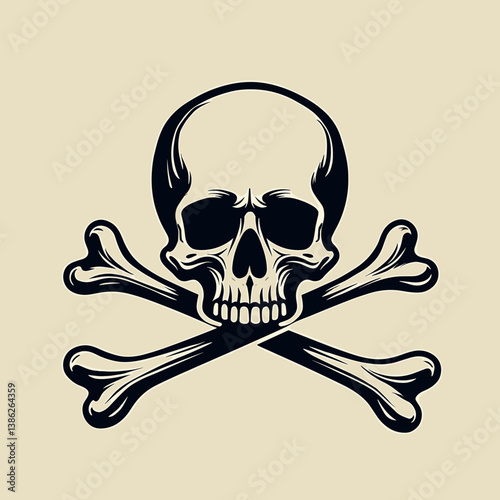 Classic skull and crossbones symbol on a beige background for danger concept