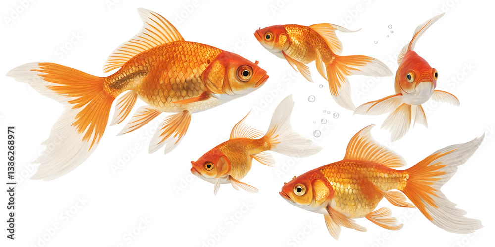 Naklejka premium Various goldfish isolated on transparent background