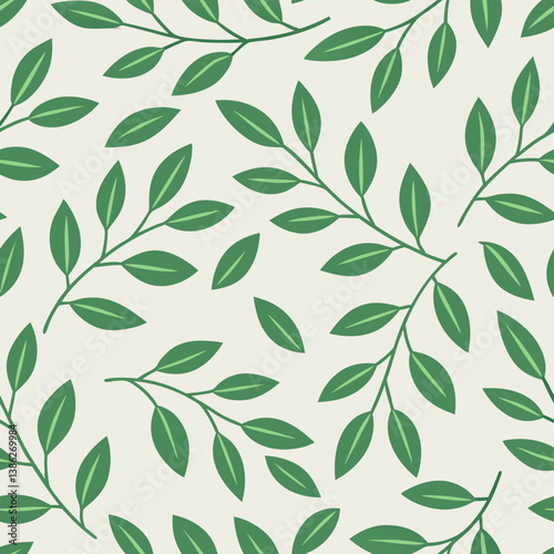 Seamless vector pattern of green leaves on a light background
