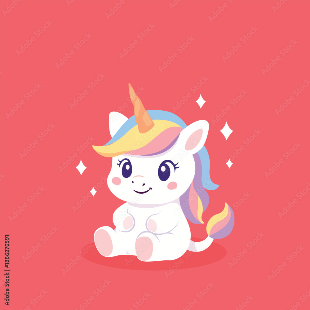Cute unicorn on red background Cute unicorn on red background