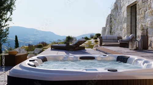 Luxury Hot Tub on Mountaintop Terrace with Panoramic View