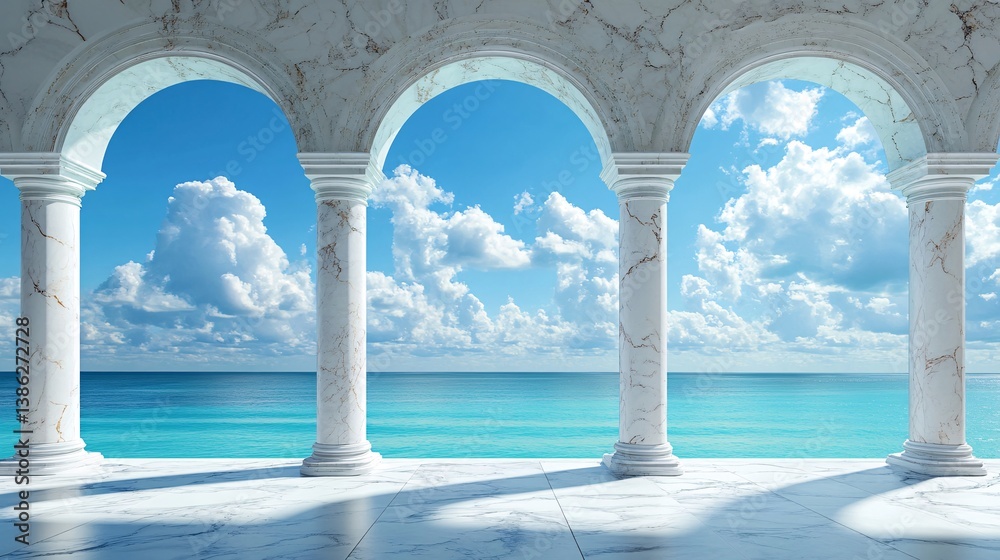 Fototapeta premium White marble building showing ocean view with clear blue sky
