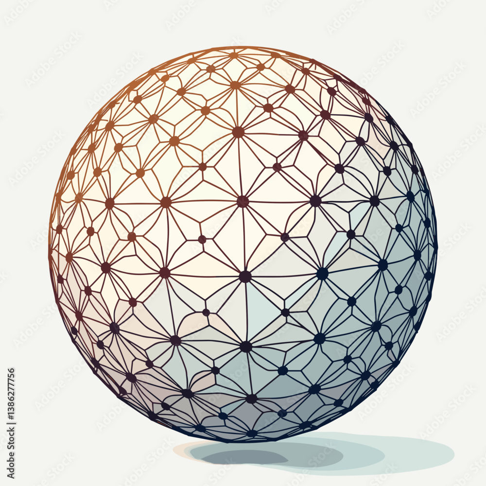 Geometric sphere composed of lines and nodes on a light background for digital concepts Geometric sphere composed of lines and nodes on a light background for digital concepts