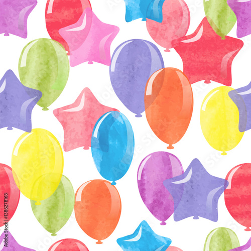 Watercolor colorful balloons seamless pattern. Vector celebration background