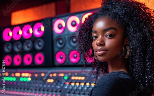 Young woman in a recording studio