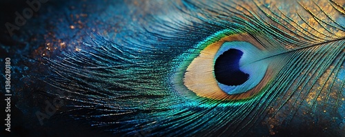 Vibrant peacock feather showing iridescent green and blue colors © HISTOCK