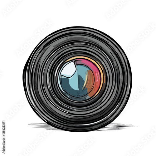 Camera Lens 2D flat vector illustration, isolated on a white background.