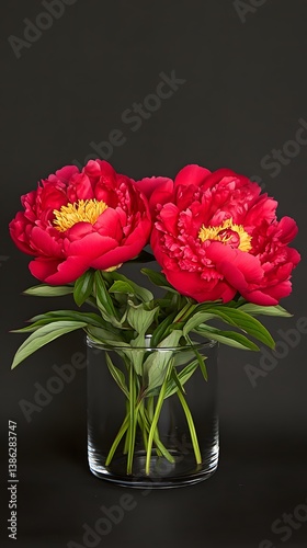 Wallpaper Mural Vibrant Red Peonies in Glass Vase Dark Background Torontodigital.ca