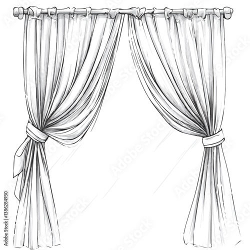 2D flat vector illustration of Curtains, isolated on a white background.