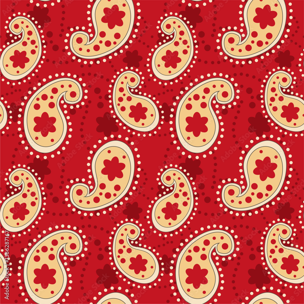 Naklejka premium Seamless vector pattern print wallpaper background with paisley ornament ethnic art decor design 