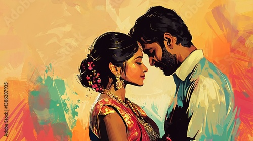 Young indian couple is embracing and sharing a romantic moment