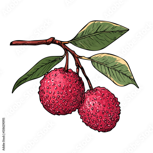 Lychee 2D flat vector illustration, isolated on a white background.