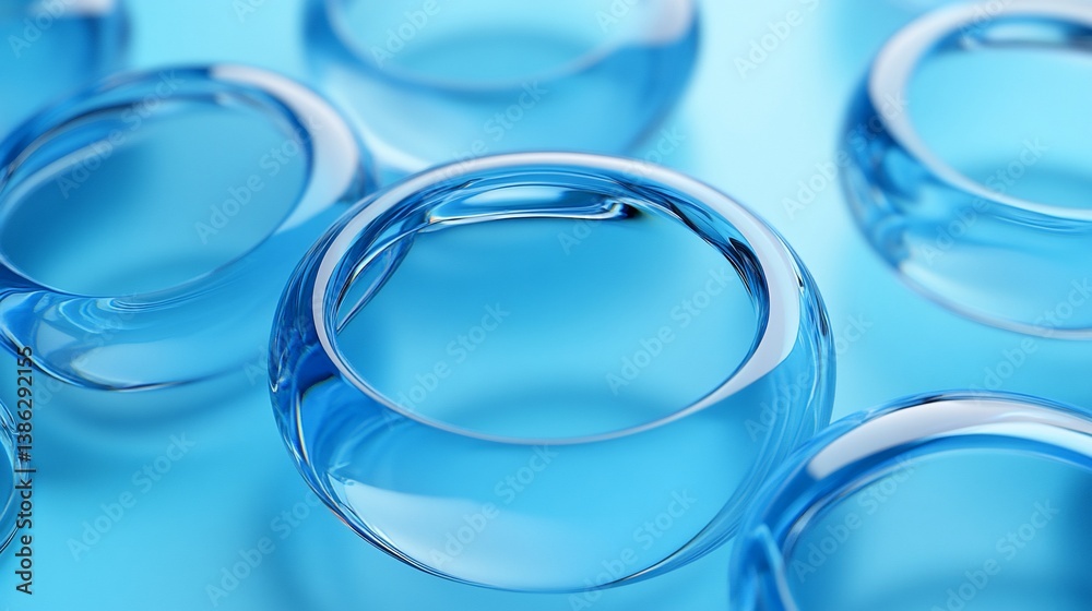 Abstract Arrangement of Glass Rings on Light Blue Surface Studio Shot Abstract Arrangement of Glass Rings on Light Blue Surface Studio Shot