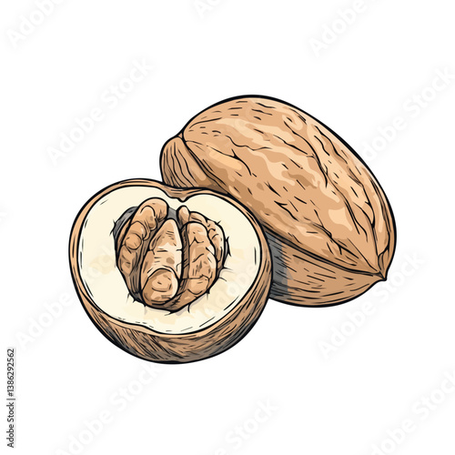 2D flat vector illustration of Nut, isolated on a white background.