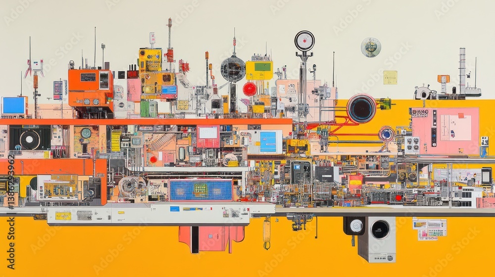 Fototapeta premium Floating Factory Cityscape Collage