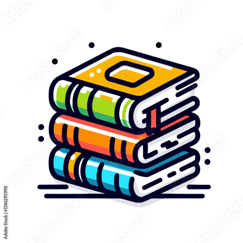 Colorful stacked books in a playful illustration style  