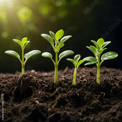 Plant growth stages from seed to mature plant. Seedling evolution development, success, life cycle, natural progression. Agriculture trend, sustainable care, business planning, nurturing flora