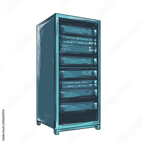 Server Rack 2D flat vector illustration, isolated on a white background.