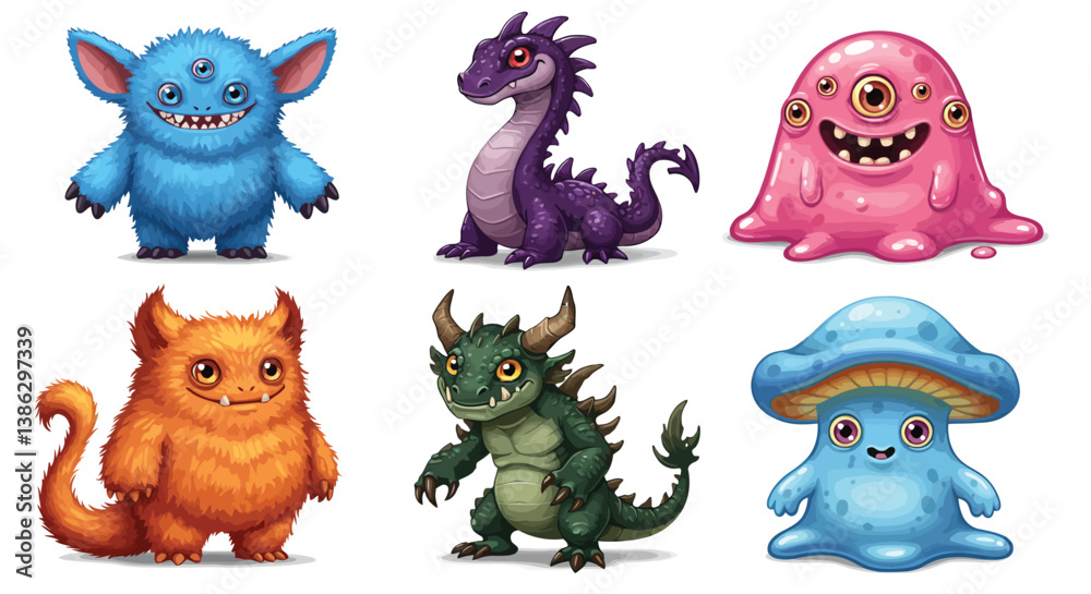 Naklejka premium Playful Monsters Collection – Cute and Colorful Set