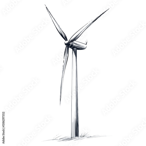 2D flat vector illustration of Wind Turbine, isolated on a white background.