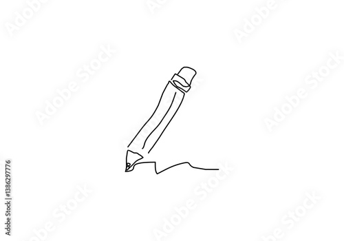 minimalist line art illustration of a pencil writing, symbolizing creativity