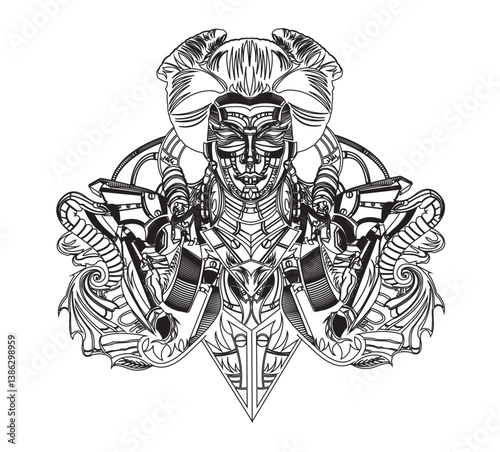 mecha geisha vintage mascot logo