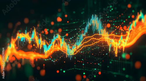 Bright and colorful stock market trend lines and data points reflecting financial analysis in digital format