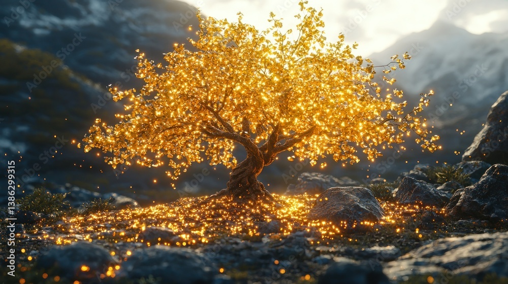 Obraz premium Golden Tree of Enchantment: A Magical Landscape
