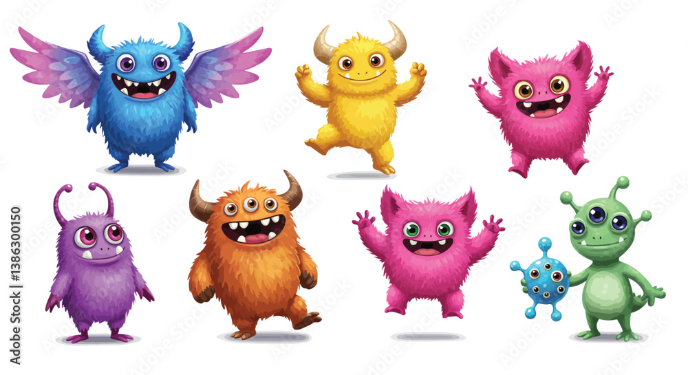 Naklejka premium a set of cute monster character