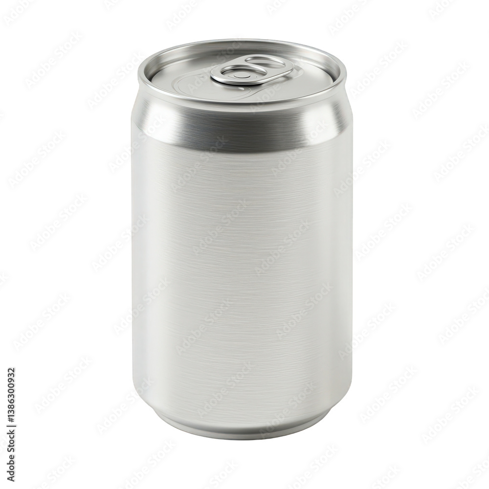 Sleek silver aluminum beverage can with an unopened top. Sleek silver aluminum beverage can with an unopened top.
