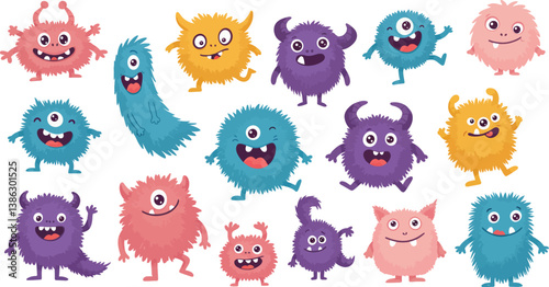 set of funny cartoon cute monster