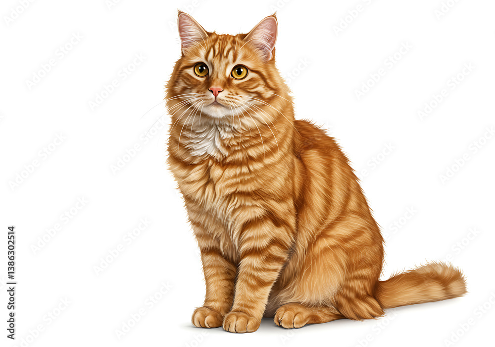 Fototapeta premium A digital painting of an orange tabby cat sitting against a white background