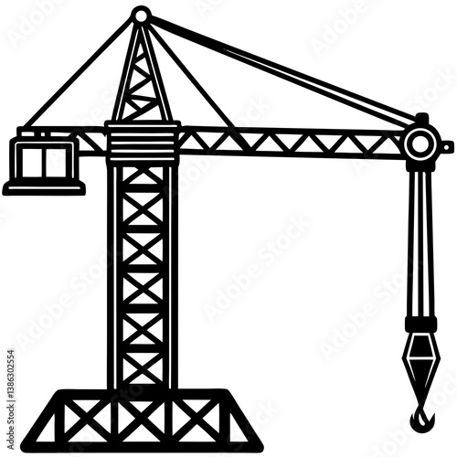 Tower Crane Silhouette Black Vector – High-Quality Construction Graphic