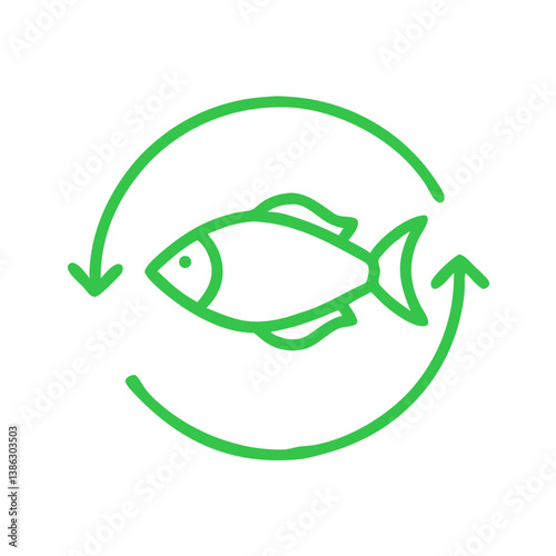 Fish in a Circular Flow Symbol Representing Sustainability , icon, vector