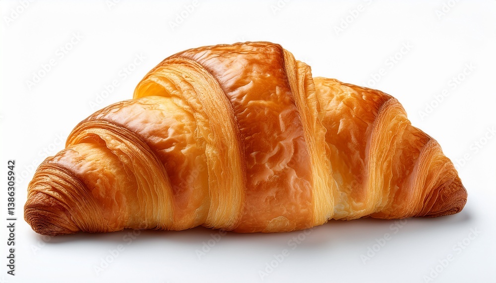 this image shows a single golden brown croissant likely freshly baked against a white background emphasizing its delicious appearance this image shows a single golden brown croissant likely freshly baked against a white background emphasizing its delicious appearance