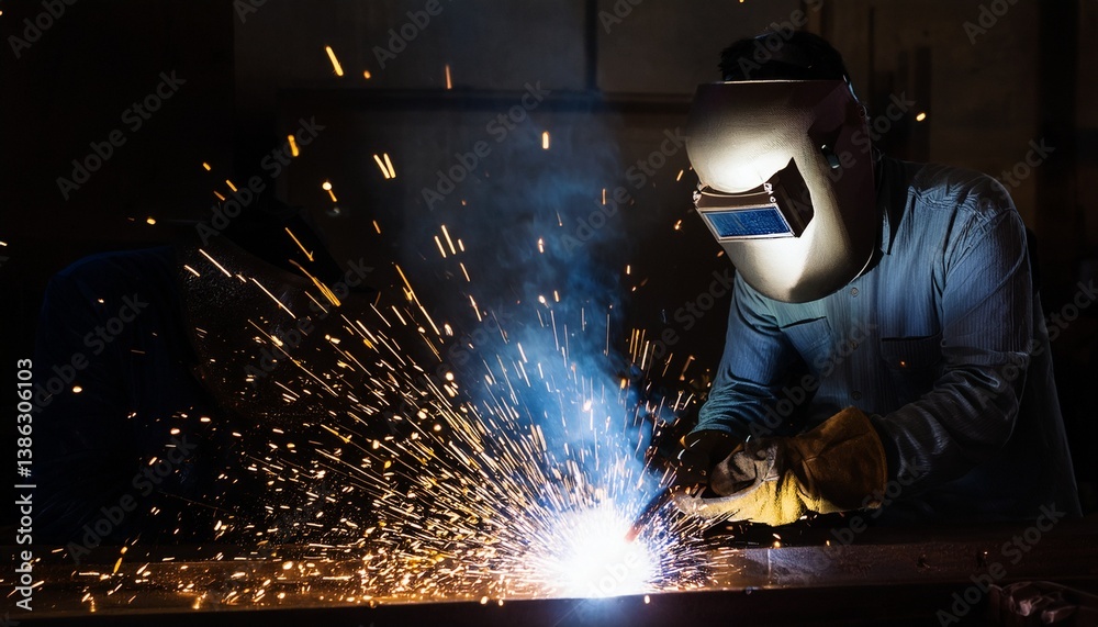 A worker doing welding work A worker doing welding work