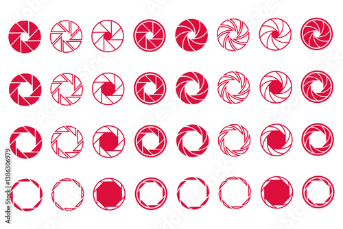 Camera shutter icons set. Camera lens diaphragm. Set photo camera lens diaphragm