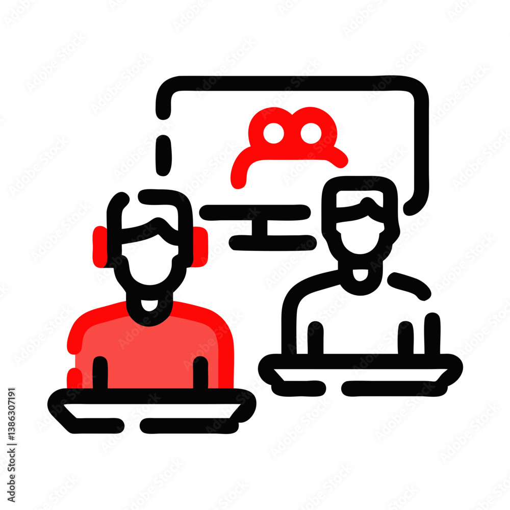 Virtual classroom icon representing online education with a presenter and students - education icon Virtual classroom icon representing online education with a presenter and students - education icon
