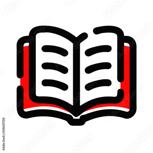 Open book icon representing education and learning with red and white design - education icon