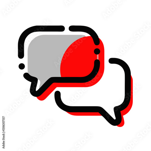 Speech bubble icon representing communication in education with red and gray accents - education icon