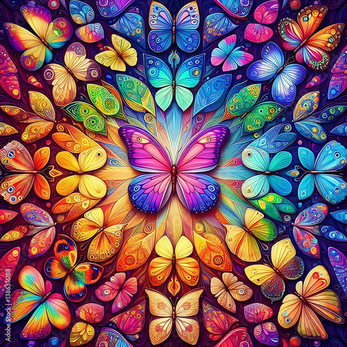 	
colors of rainbow. color concept. bright tropical morpho butterflies on an artist's palette. art paints and butterflies colorful background