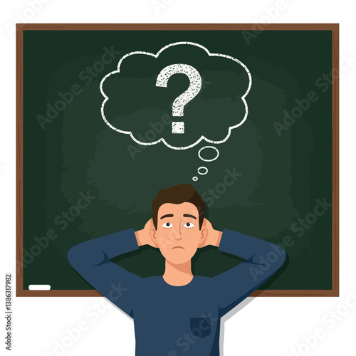 Young man with a questioning expression in a flat design style vector art
