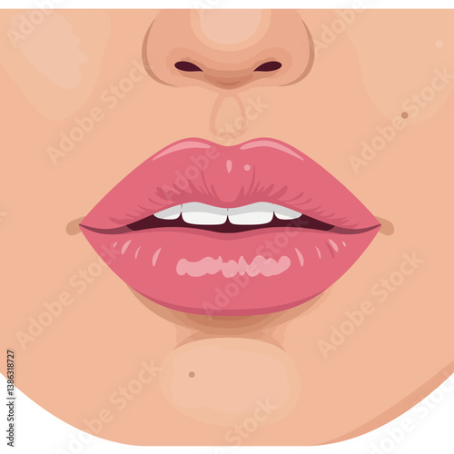 Close-up of luscious lips with soft pink gloss in minimal vector art