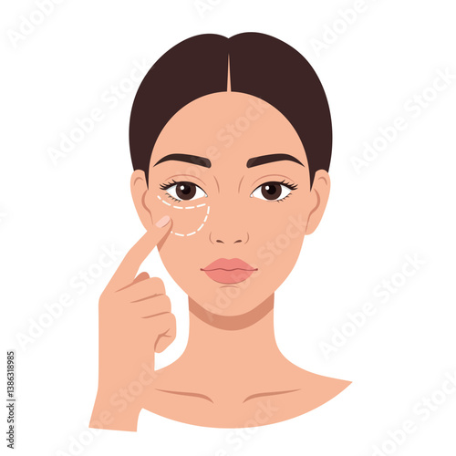 Young woman applying skincare treatment with minimal design style in vector art
