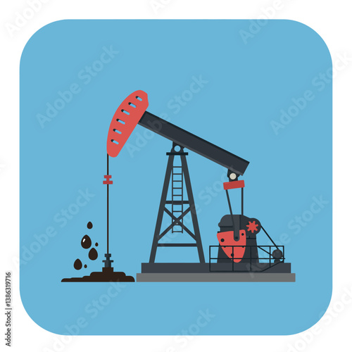Oil pump jack extracting crude oil in a flat and colorful vector illustration