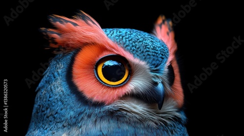 Vibrant Owl with striking eyes and colorful feathers perfect for nature and wildlife photograp photo