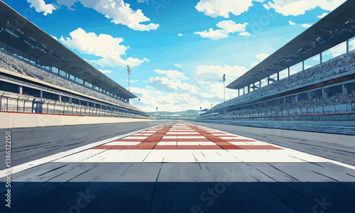 Background with a racing track, grandstands, and an outdoor racetrack arena without anyone in sight